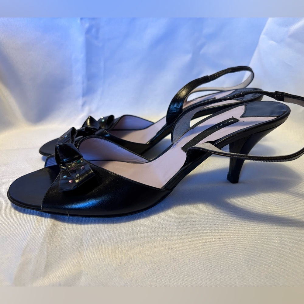 Marc Jacobs Leather Bow Accent Sling Back Sandals Black Women’s Size 7.5 - Picture 6 of 10